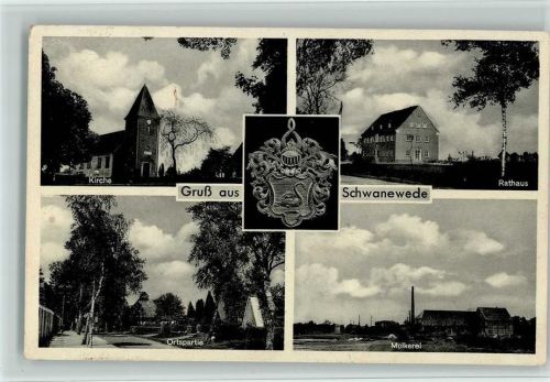 Schwanewede 1952 Wappen, Rathaus, Molkerei, AK Eckknick