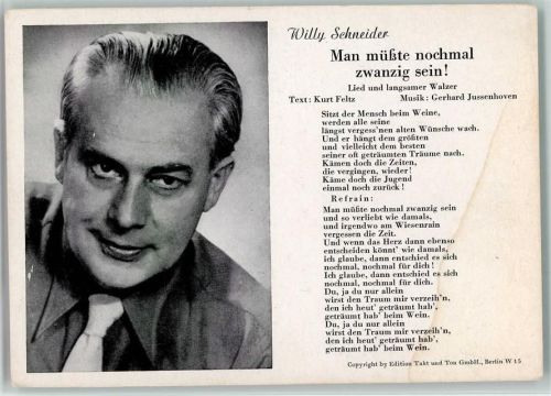 Willy Schneider - Liederkarte "Man müßte noch einmal zwanzig sein