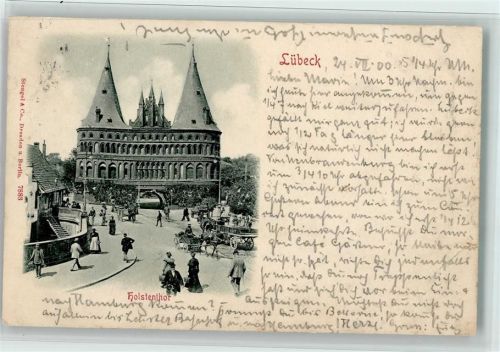 Lübeck 1900 Reliefdruck Holstenthor Pferdefuhrwerk