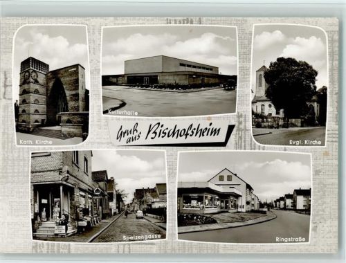 65474 W6094 Bischofsheim b Rüsselsheim 1967 Foto AK Ringstraße, Spezengasse mit Geschäft, Kulturhalle, gute Erhaltung AK