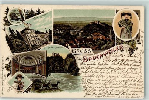 Badenweiler 1897 Hotel Sommer Auerhahn Schwanenweiher Marmorbad Trachten