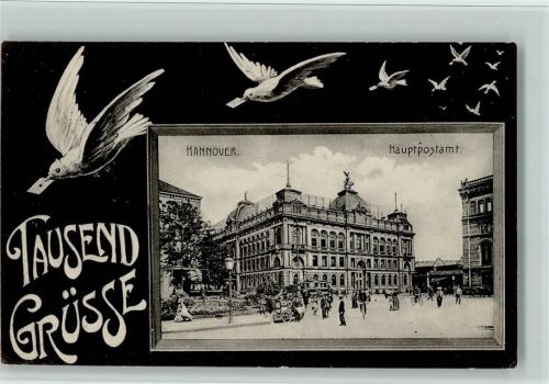 Hannover 1906 Tausend Grüße, weiße Tauben , Hauptpostamt , Straßenbahn