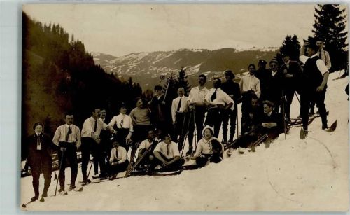 Aach Winter Skifahrer Gruppenfoto Ort handschriftlich