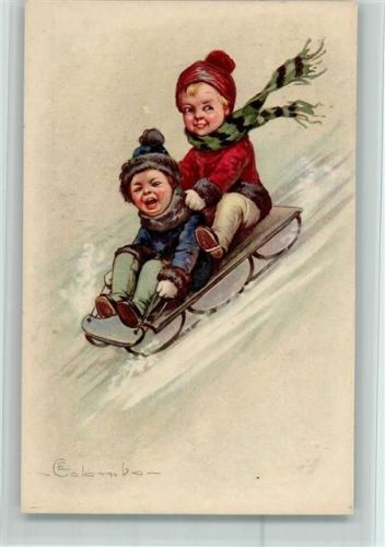 1923 Serie 1674-1 Kinder rodeln mit ihren Schlitten AK Gute Erhaltung