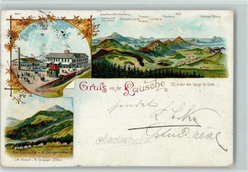 Lausche 1897 Bergwirtschaft Die Lausche von der Sängerhöhe Aussicht 3-Bildaufnahme