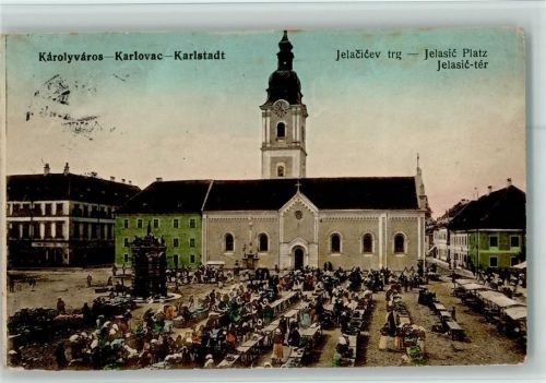 Karlovac 1917 Karlovac - Marktszene - Jelasic Platz - Stempelfleck