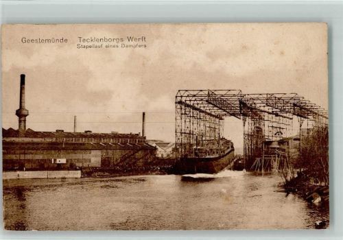 W2850 Geestemünde Tecklenborgs Werft - Stapelauf eines Dampfers AK Werft 1918