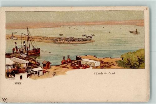 Port Said Suez-Kanal Einfahrt Künstlerkarte