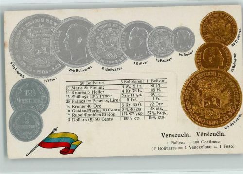 Münzenkarte und Nationalflagge, Venezuela , gute Erhaltung AK