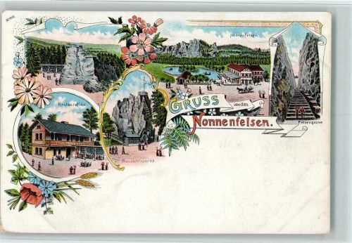 Kurort Jonsdorf 1898 Gruss aus, Litho - Nonnenfelsen , Restauration