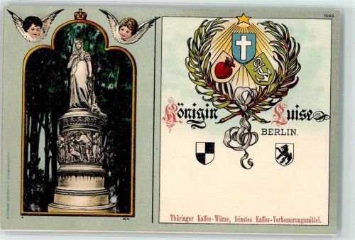 Denkmal Wappen + Werbung Thüringer Kaffee Würze AK Adel Königin Luise Lithographie