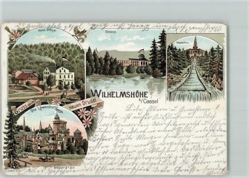 Kassel 1902 Wilhelmshöhe Löwenburg Neue Drusel Kaskaden Lithographie