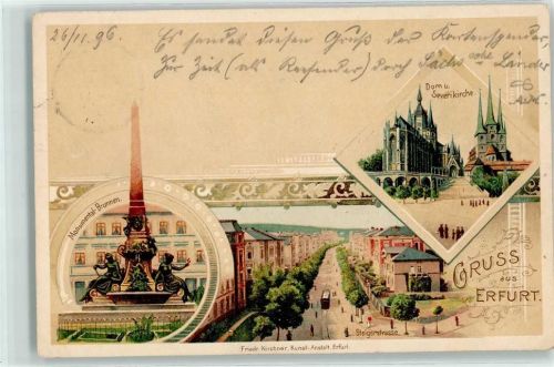 Erfurt 1896 Monumental-Brunnen Steigerstraße Dom Severikirche