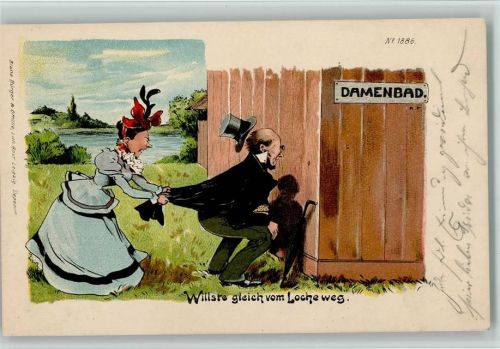 1898 Nr. 1886 Humor - Loch im Damenbad - Voyeur Erotik - Gute Erhaltung