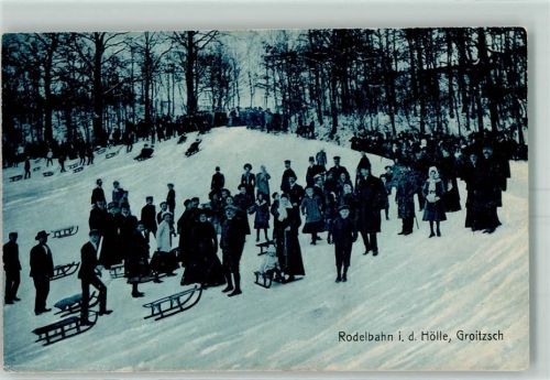 04539 O7222 Groitzsch b Pegau - Rodelbahn i. d. Hölle Schlitten Winter