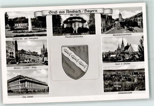 Ansbach Hofgarten mit Orangerie Prinzenschlösschen Maximilianstraße Martin-Luther-Platz Schloss