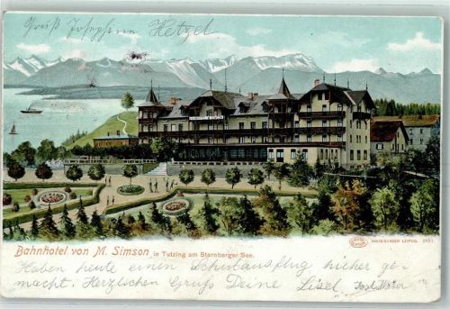 Tutzing 1906 Bahnhotel von M. Simson Starnberger See