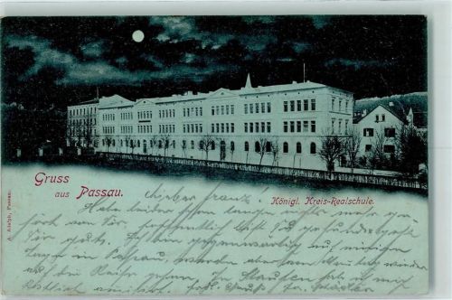 Passau 1900 Königl. Kreis-Realschule Mondschein