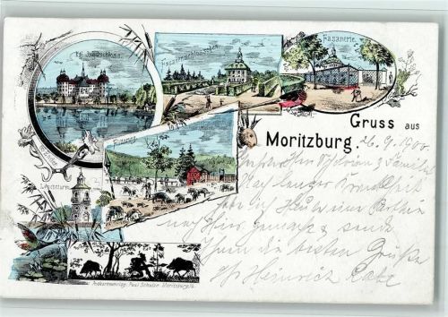 Moritzburg 1900 Gruss aus - Fasanerie, Jagdschloss, Leuchtturm, Verlag Paul Schulze , gute Erhaltung AK