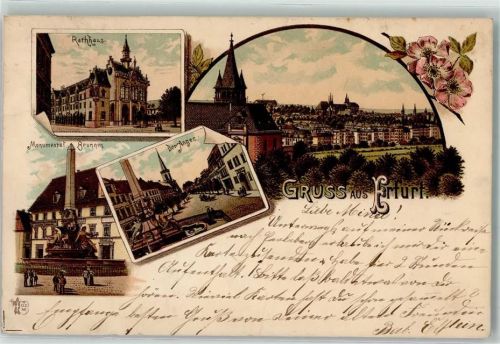 Erfurt 1898 Rathaus Der Anger Monumental-Brunnen Obelisk