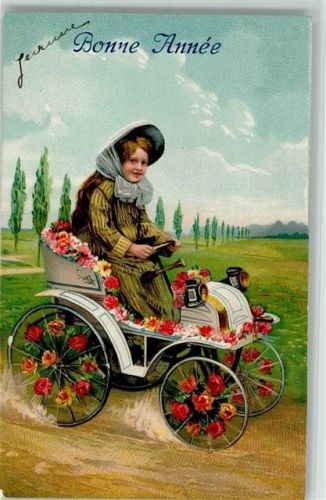 1909 Bonne Anne - Mädchen im Automobil mit Blüten geschmückt, gute Erhaltung AK