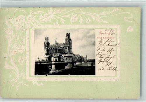 Hamburg 1901 Neue Elbbrücke Lithographie/Prägedruck