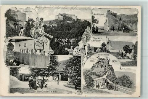 Neuffen 1907 Eingangstor Oberer Schlosshof mit Buffet Aussichtsplatte Signalkorb Gasthaus