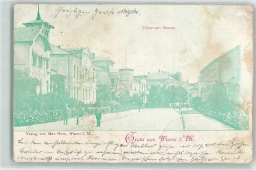 Waren 1899 Güstrower Straße Bahnpoststempel