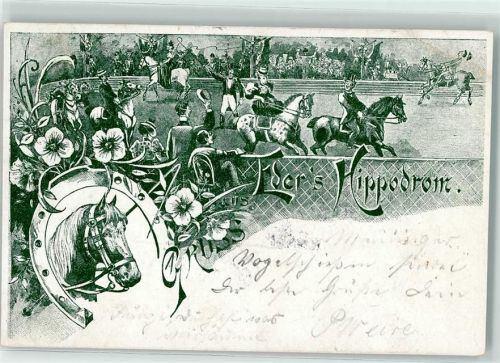 1903 Gruss aus Eders Hippodrom Volksfest Pferde Hufeisen AK