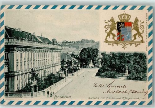 Ansbach 1901 Schloss mit Platen- und Kriegerdenkmal