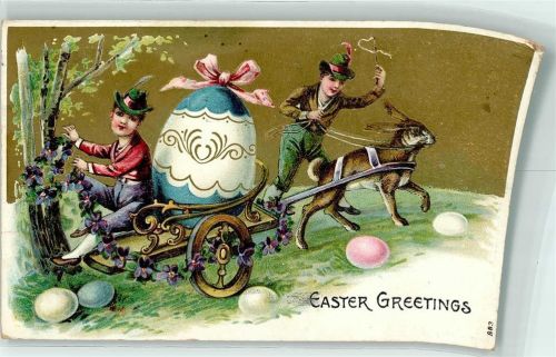 1907 Kutsche Tiergespann mit einem Hasen Easter Greetings AK