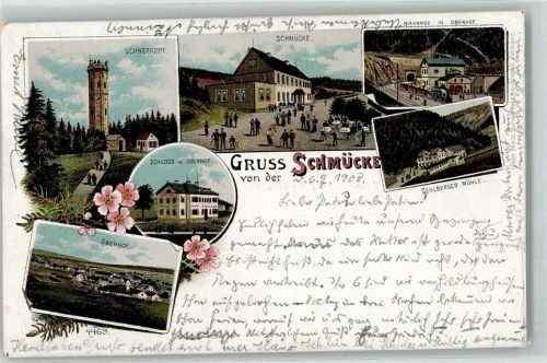 98559 O6054 Schmücke 1900 Lithographie Schneekopf Bahnhof in Oberhof Gehlberger Mühle Schloss in Oberhof