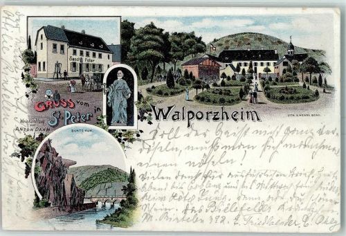 Walporzheim 1897 Weinhandlung Anton Dahm St. Peter Bunte Kuh Lithographie