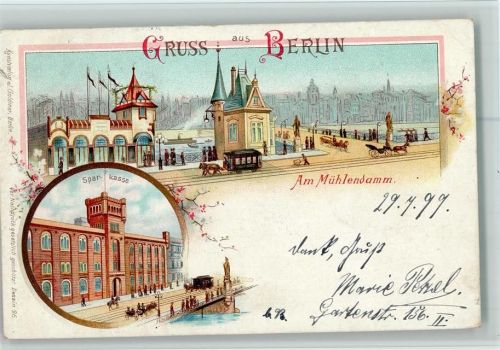 Berlin Mitte 1899 am Mühlendamm Pferdekutsche Sparkasse