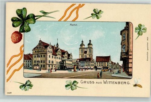 Lutherstadt Wittenberg Markt Litfaßsäule Straßenbahn Biene Kleeblätter