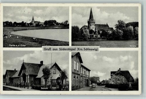 25868 W2251 Süderstapel 1959 - Kirche, Schule, Strasse AK