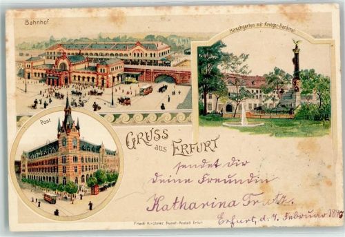 Erfurt 1897 Post Straßenbahn Hirschgarten Kriegerdenkmal Bahnhof