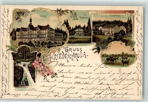 Friedrichroda 1897 Kurhaus Tanzbuche Wasserfall Klostermühle Rehe Hirsche