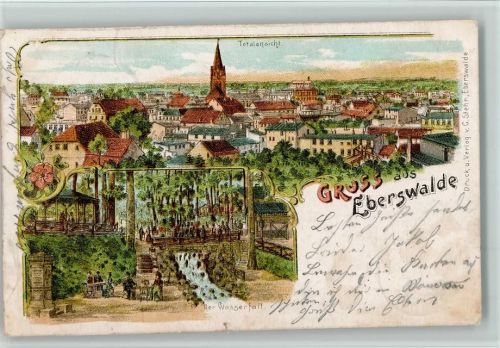 Eberswalde 1903 Gesamtansicht Wasserfall 2-Bildaufnahme