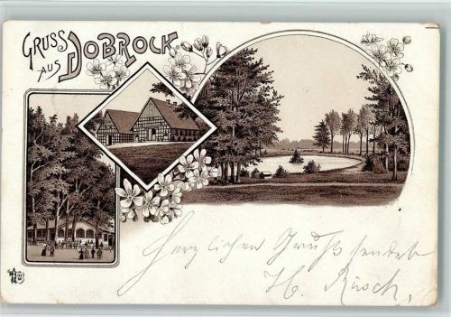 Dobrock 1897 Ortsansichten Lithographie Bahnpoststempel Zug 282