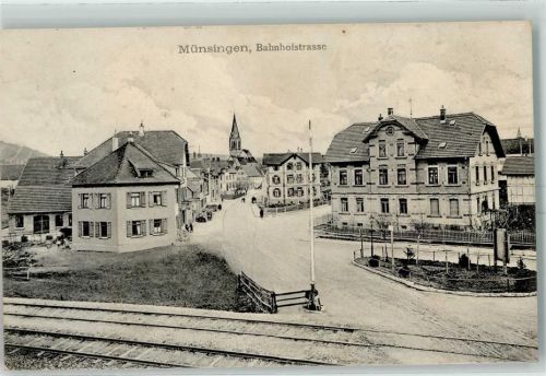 Münsingen 1909 Bahnhofstraße Bahnübergang