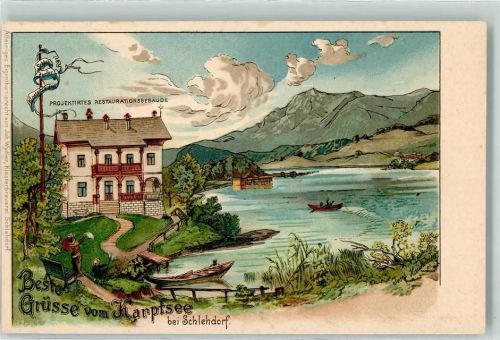 82439 W8118 Schlehdorf Künstlerkarte Karpfsee Ruderboot Gasthaus sign
