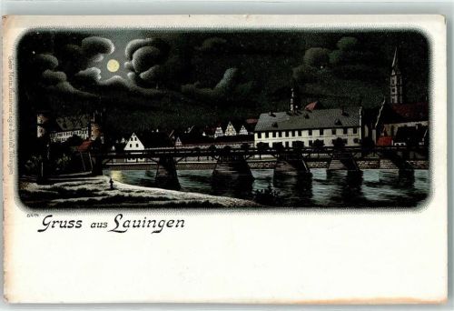 Lauingen Donaubrücke Lithographie/Mondschein