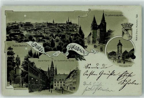 Ansbach Platen Denkmal Oberer Markt St. Gumbertus-Kirche St. Johanniskirche