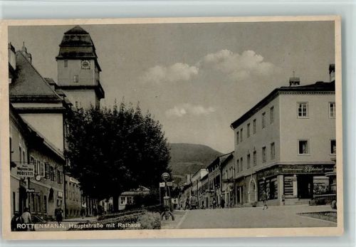 Rottenmann 1942 Tankstelle, Tanksäule, Hauptstraße mit Rathaus, gute Erhaltung AK