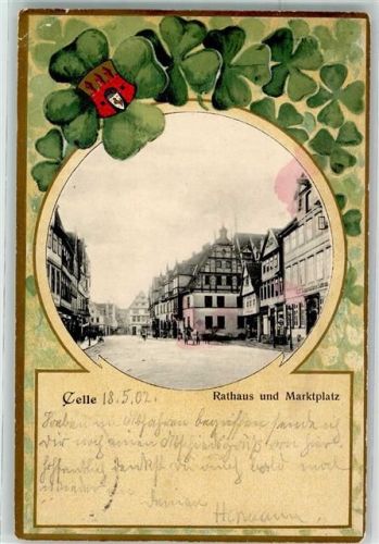 Celle Rathaus Marktplatz Kleeblatt Bahnpoststempel
