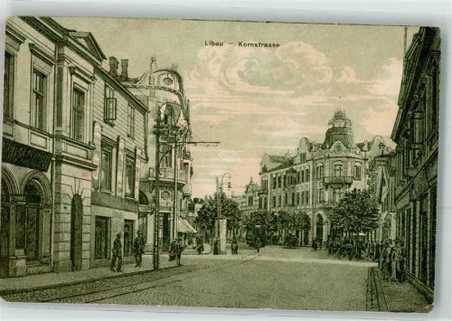 Libau 1917 Kornstraße Litfaßsäule Straßenbahn
