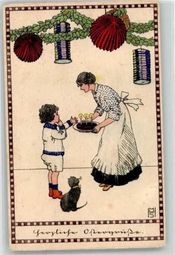 sign. HMS Mutter und Kind Kuchen Lampions Verlag P.G. W.I Serie 516-5