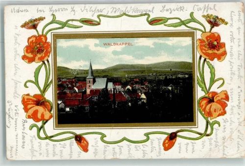37284 W3445 Waldkappel 1909 Gebrauchsspuren Passepartoutkarte