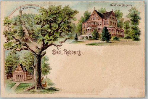 Bad Rehburg 1898 Gruss aus - Sanatorium Michaelis, Eichenbaum, Wilhelmsturm, gute Erhaltung AK